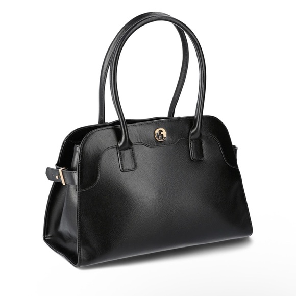 Time & Tru Maxwell Black Satchel Bag Double Top Handles NEW - Picture 3 of 5